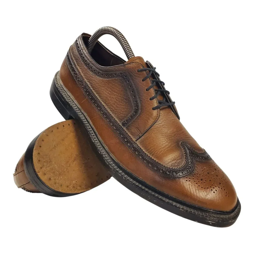 Vintage FREEMAN Shoes Mens Size 8 Brown Leather Wingtip Oxford Brogue Preppy